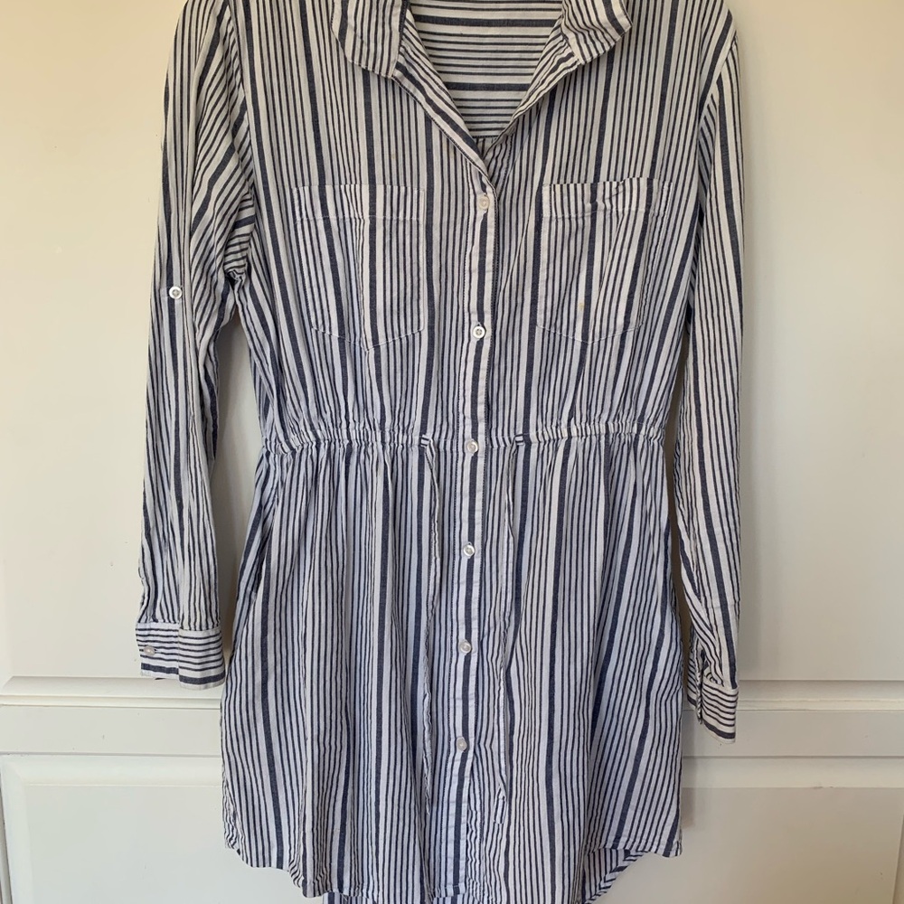 Striped Button-Up Shirt Dress